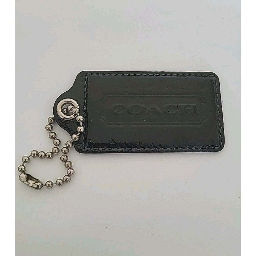 Coach Hang Tag Replacement Black Patent‎ Leather Bag Charm Keychain Large 3" Fob